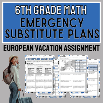 Preview of Math European Vacation Activity, 6th Grade Math Emergency Substitute Plans