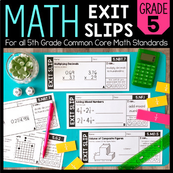 Preview of Math Exit Slips | 5th Grade | Exit Tickets | Printable Math Worksheets 
