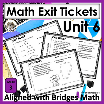 Preview of Math Exit Tickets 3rd Grade Unit 6 Geometry No Prep