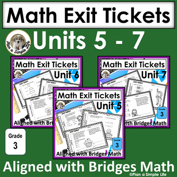 Preview of Math Exit Tickets 3rd Grade Units 5 - 7 Bundle No Prep