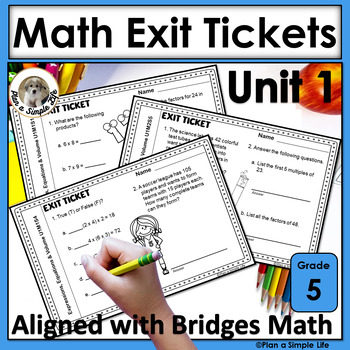 Preview of Math Exit Tickets 5th Grade Unit 1 Expressions, Equations & Volume No Prep