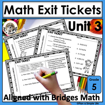Preview of Math Exit Tickets 5th Grade Unit 3 Place Value & Decimals No Prep