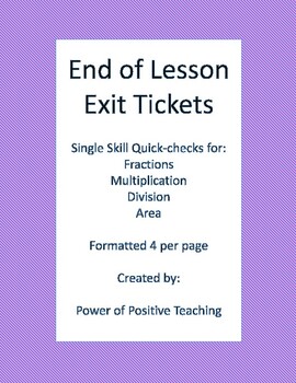 Preview of Math Exit Tickets - Fractions, Multiplication, Division, Area