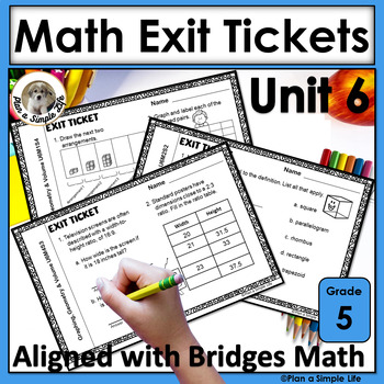 Preview of Math Exit Tickets Grade 5 Unit 6 Graphing, Geometry & Volume No Prep