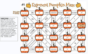 Preview of Math Exponent Pumpkin Maze (Fall/Halloween Theme)