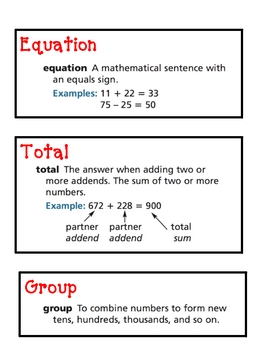 Preview of Math Expressions Unit 1 Vocabulary Cards