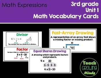 Preview of Math Vocabulary Cards Unit 1- Grade 3