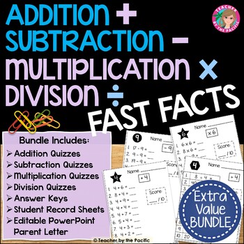 Preview of Math FAST FACTS: Addition, Subtraction, Multiplication, Division Quiz BUNDLE