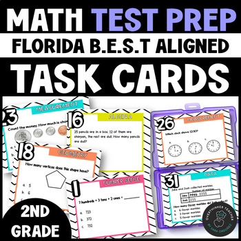 Preview of 2nd Grade Math Florida FAST Test Prep Practice TASK CARDS BEST Aligned