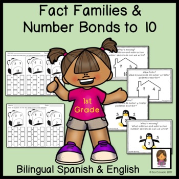 Preview of Math Fact Families and Number Bonds up to 10 | Spanish and English bundle