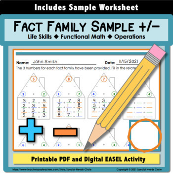Preview of Math Fact Family for Addition-Subtraction Sample Worksheet