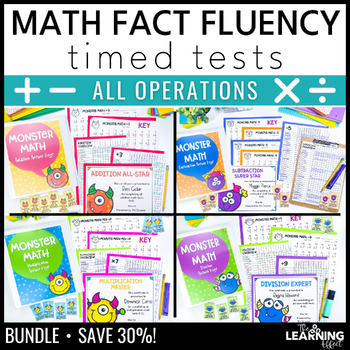 Preview of Math Fact Fluency Addition Subtraction Multiplication Division Timed Test BUNDLE