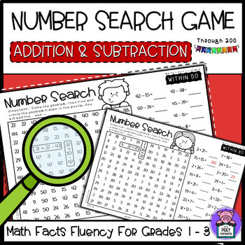 Preview of Math Fact Fluency Addition and Subtraction - Number Search Games Bundle