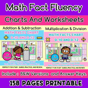 Preview of Math Fact Fluency Charts and Worksheets Bundle | Time Tables 0-10 and 0-12