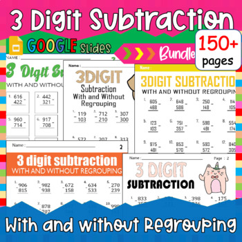 Preview of Math Fact Fluency Drills | Timed Tests| 3 Digit Subtraction Borrowing - NO PREP