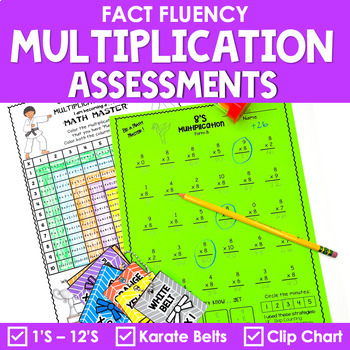 Preview of Multiplication Timed Tests Assessments Fact Fluency with Karate Belt Reward Tags