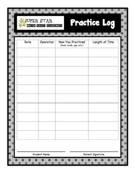 Preview of Math Fact Fluency Practice Log