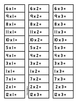 Math Fact Fluency Strips Multiplication