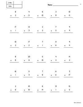 Math Fact Fluency Timed Test - Addition - Sums Through 20 by The Class ...