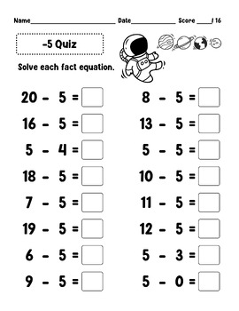 Math Fact Fluency to 20 Addition and Subtraction 1st Grade Math Worksheet