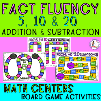 Preview of Fact Fluency to 5, 10 & 20- Addition & Subtraction math centre games