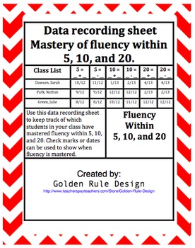 Preview of Math Fact Fluency within 5, 10, 20 Assessment and Data Collection