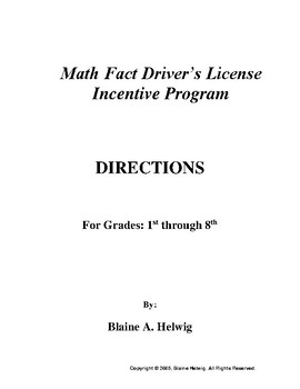 Preview of Math Fact Incentive Program - Math Drivers' License DIRECTIONS - FREE