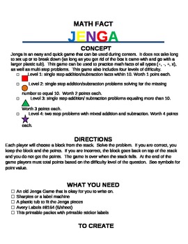 Addition and Subtraction Within 5 Game Cards for Jenga Math Facts Game -  Life Between Summers