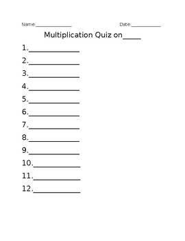 Preview of Math Fact Quiz Template