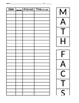 Preview of Math Fact Record Sheet