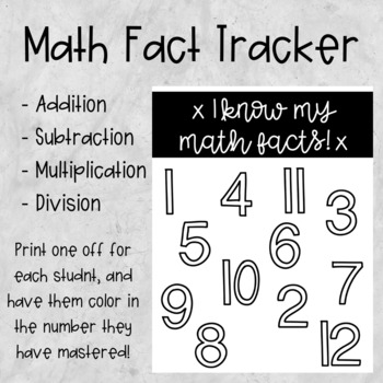 Preview of Individual Student Math Fact Tracker