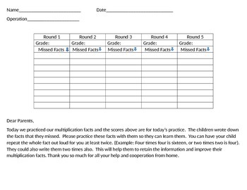 Preview of Math Fact Tracking Sheet