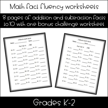 Preview of Math Fact addition and subtraction fact fluency: totals up to 10