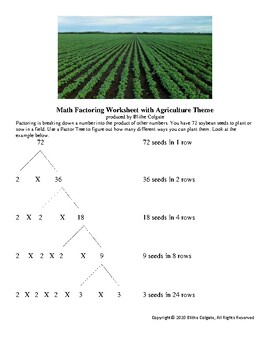 Preview of Math Factoring Worksheet with Agriculture theme