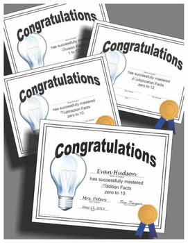 Preview of Math Facts Certificates