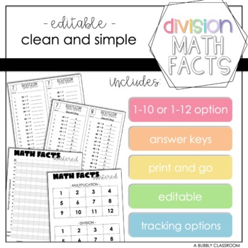 Preview of Math Facts - Division