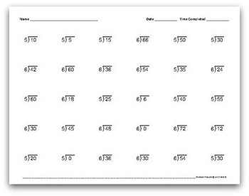 Math Facts Worksheets: Division By 5 And 6 (30 Per Page, 1:30 Minutes)