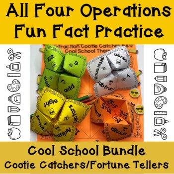 Preview of Math Facts Fluency Practice Four Operations Cool School Cootie Catchers Bundle