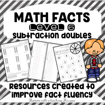Preview of Math Facts Level 6 Fact Fluency Subtraction Doubles facts