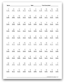 Math Facts Worksheets Multiplication Review 1 12 100 Per Page 5 Minutes