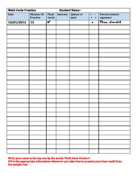 Math Facts Practice Record Form By Sal's Teaching Tools 