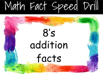 Preview of Math Facts Speed Drill Addition Facts 8's