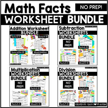 Preview of Math Facts Worksheet Bundle | NO PREP Math Fact Fluency