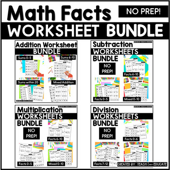Preview of Math Facts Worksheet Bundle | NO PREP Math Fact Fluency
