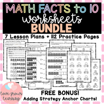 Preview of Math Facts Worksheet | Sums to 10 BUNDLE