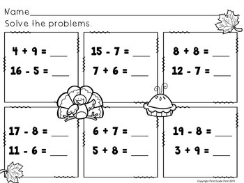 Thanksgiving Math Facts Worksheets by The No Prep Teacher | TpT