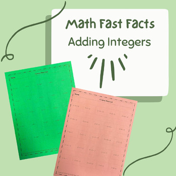 Preview of Math Facts and Fluency - Adding Integers  - Includes 20 Different Worksheets
