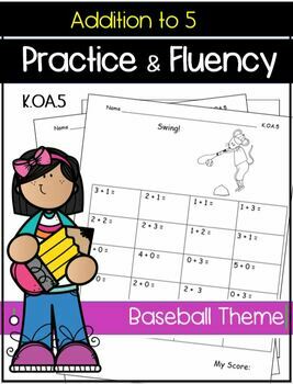 Preview of Math Facts to 5 Addition to 5 Kindergarten Math Fluency Baseball Theme