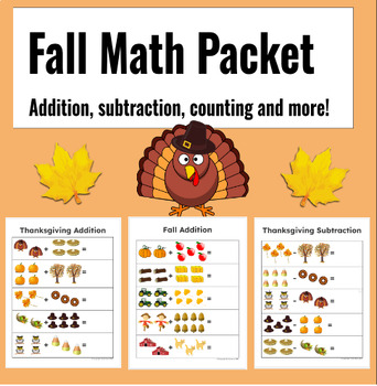 Preview of Math Fall Thanksgiving addition, subtraction worksheets activities morning work