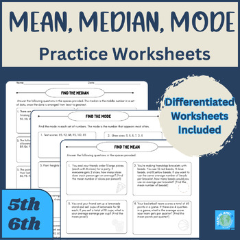 Preview of Find the Mean Median Mode | Word Problems Worksheets | Practice | 5th 6th Grade